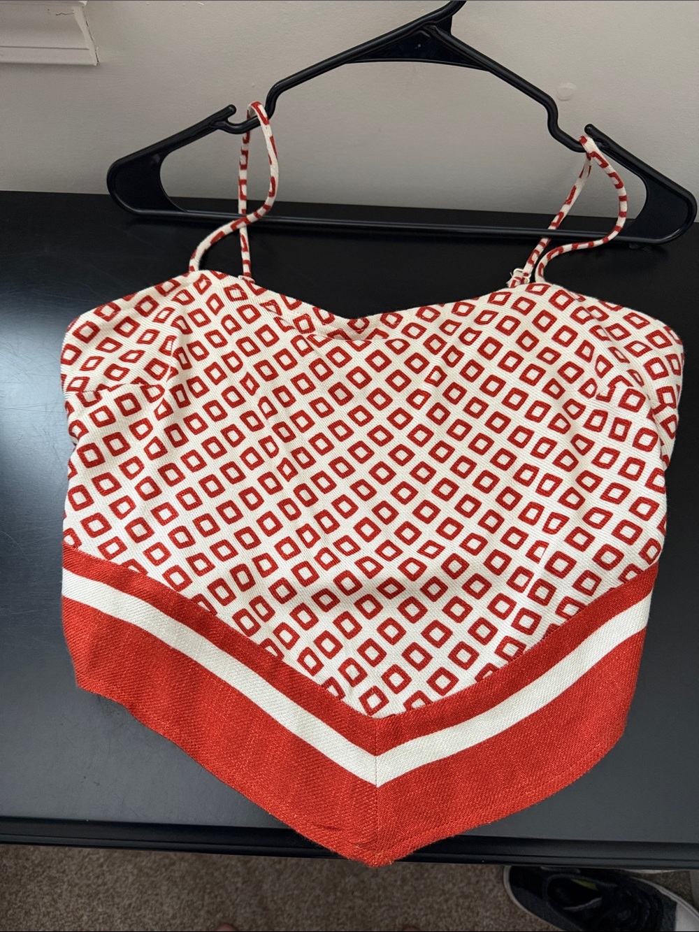Red and White Diamond Knit Handkerchief Tank Top